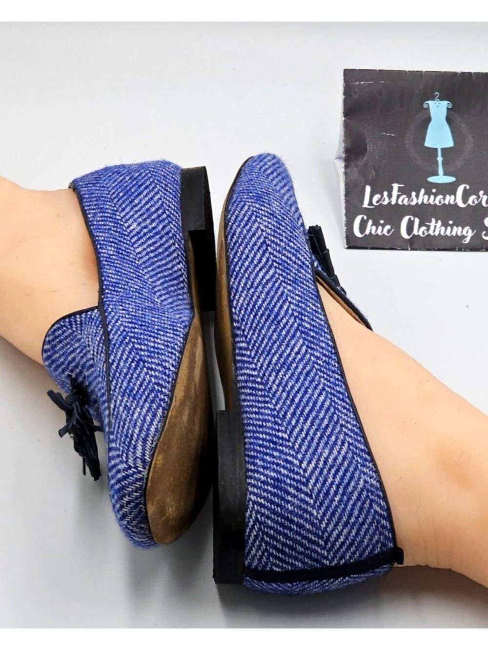 Boden Women’s Blue Ines Herringbone Tassel Loafers Flats Shoes Sz 8 (38.5) 2916 - Picture 12 of 16